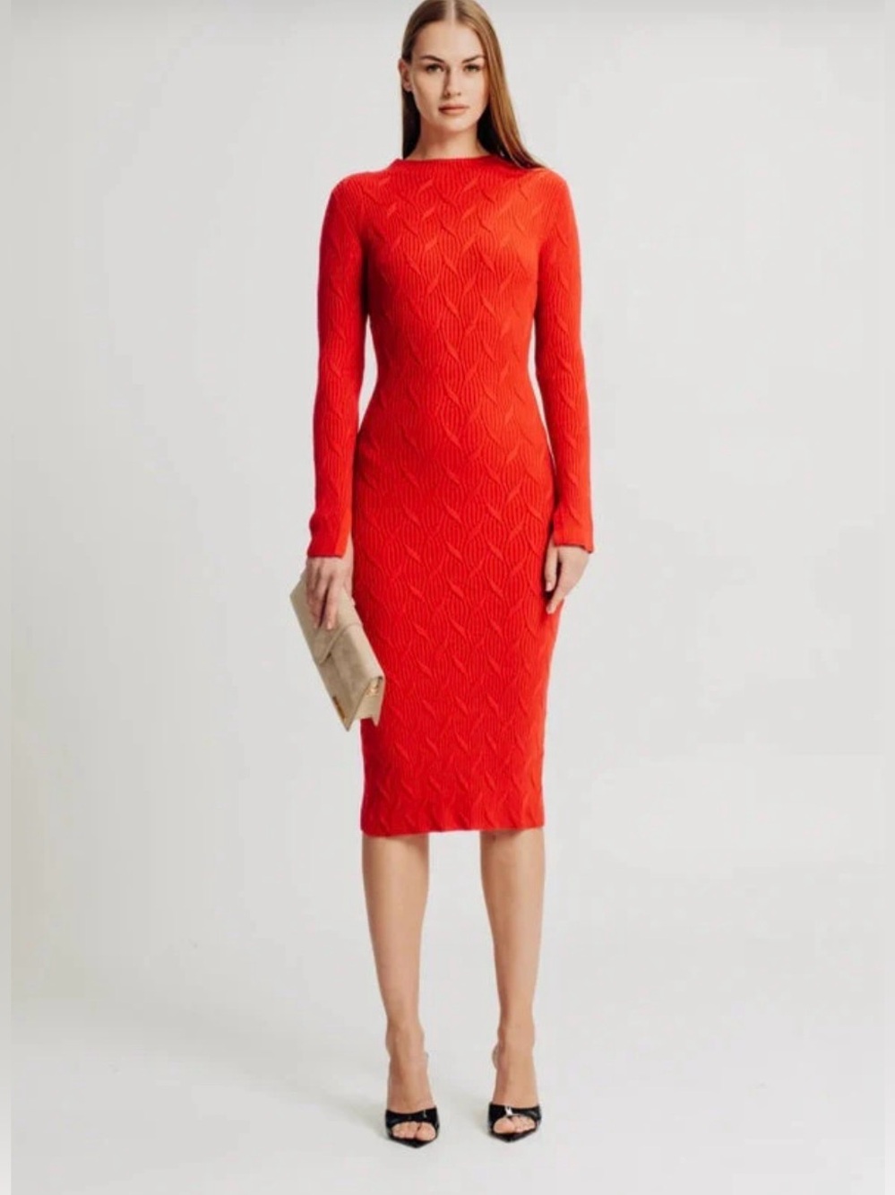 Torn by Ronny Kobo Vibrant Red Long Sleeve Dress